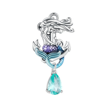 Charms de sirena de esmalte azul en plata de ley 925