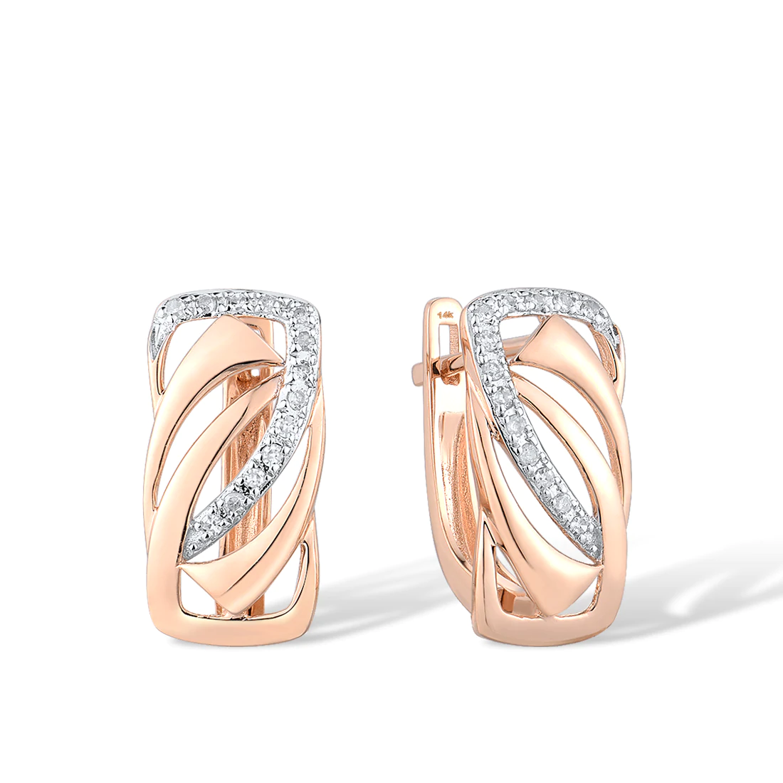 Pendientes de clip de oro rosa 585 de 14 quilates para dama, glamurosos y brillantes pendientes de diamantes, joyería de compromiso.