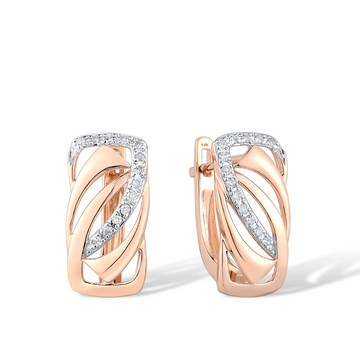 Pendientes de clip de oro rosa 585 de 14 quilates para dama, glamurosos y brillantes pendientes de diamantes, joyería de compromiso.