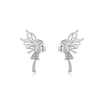 925 Jewelry Dancing Fairy with Wings Stud Earrings