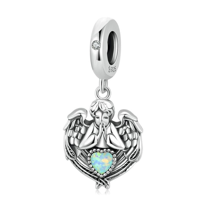 Ciondoli a forma di cuore con angelo che prega in argento sterling 925