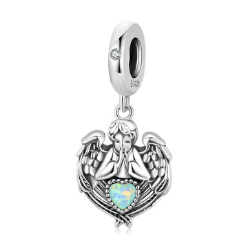Ciondoli a forma di cuore con angelo che prega in argento sterling 925