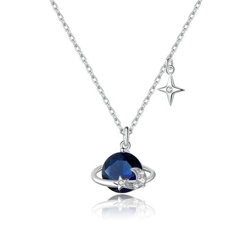 Collar con colgante de planeta azul en plata de ley 925