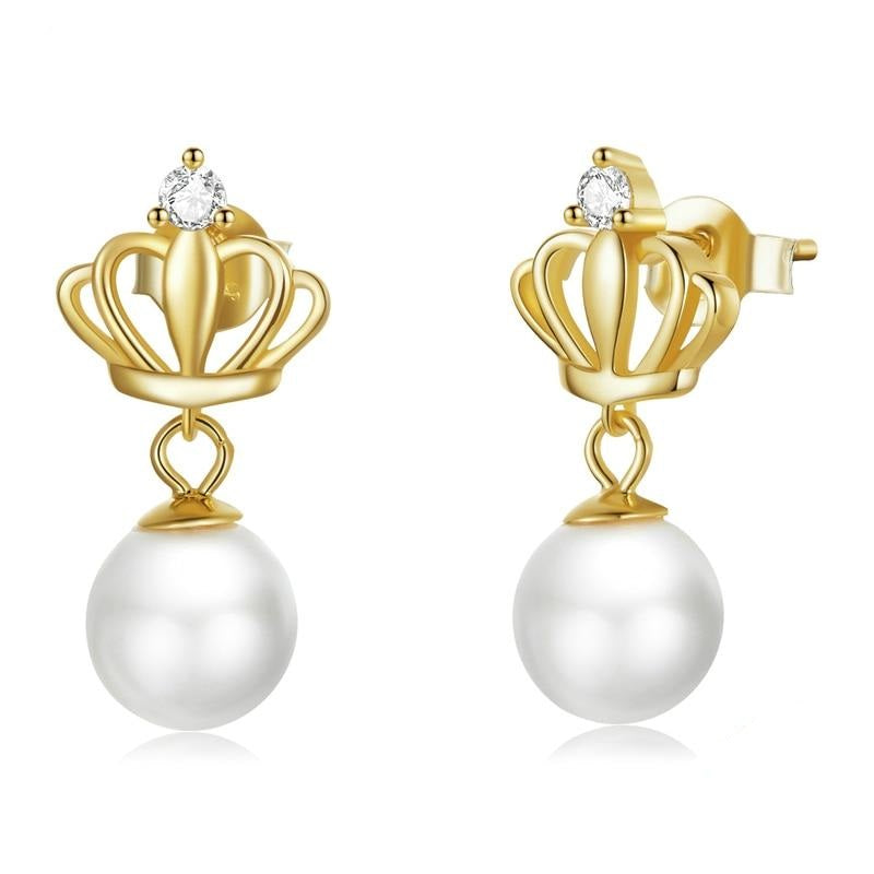 Orecchini pendenti con corona di perle in argento sterling 925