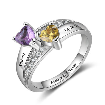 Custom Name 2 Heart Birthstones Ring