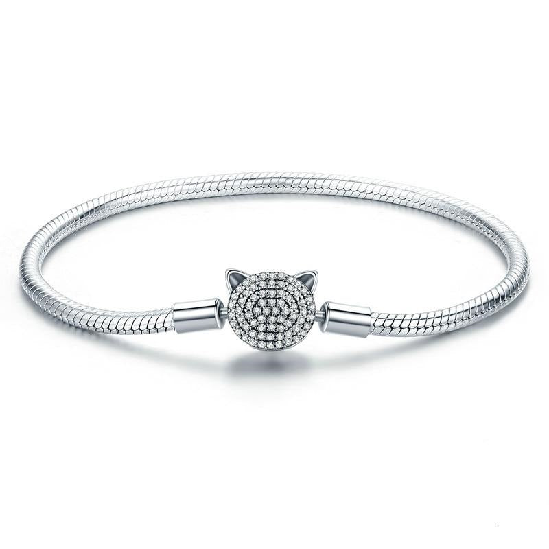 Braccialetto scintillante con simpatico gatto in argento sterling 925