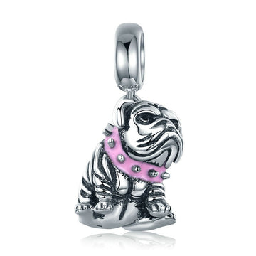 Dijes de perro bulldog lindo de plata de ley 925