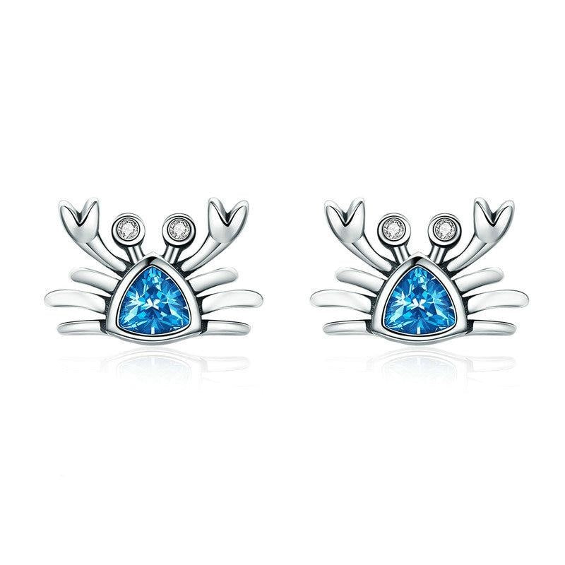 925 Sterling Silver Cute Ocean Crab Stud Earrings