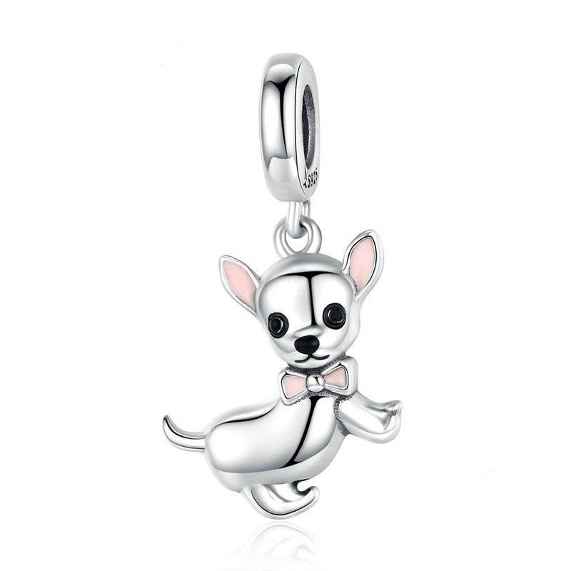 Dijes de perro chihuahua lindos de plata de ley 925