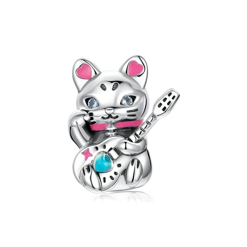 Ciondoli in argento sterling 925 a forma di gatto della fortuna cyberpunk