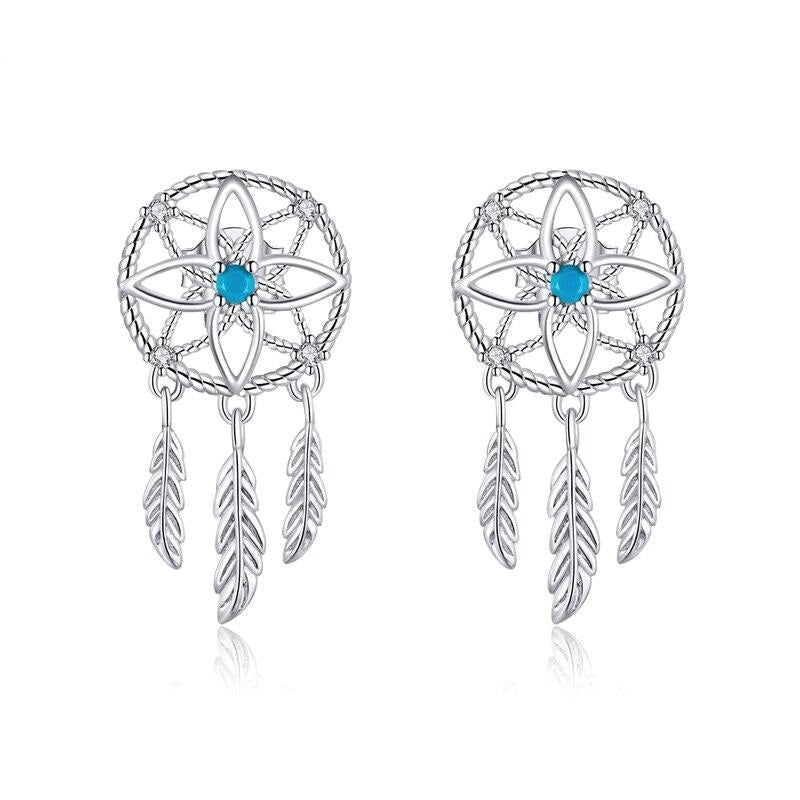 925 Sterling Silver Dream Catcher Dangle Earrings