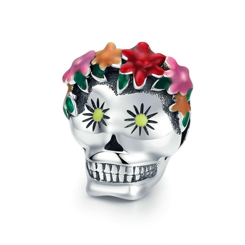925 Sterling Silver Flower Skull Charms
