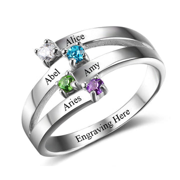 Anello fai da te personalizzato con pietra portafortuna in argento sterling 925 con incisione di 4 nomi 