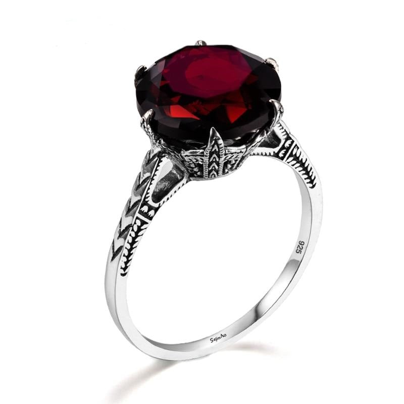 925 Sterling Silver Garnet Flower Gemstone Ring