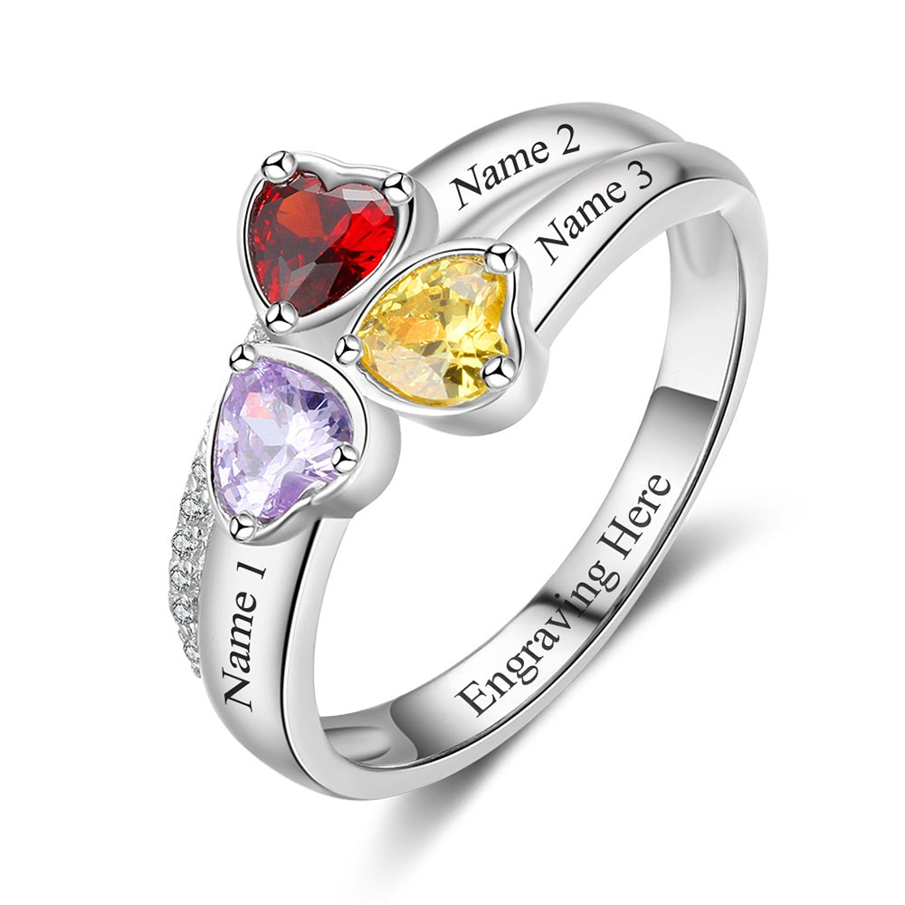 Anello in argento sterling 925 personalizzato con incisione di 3 nomi