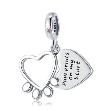 925 Sterling Silver Heart Cute Paw Charms