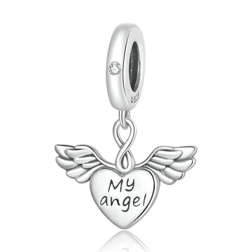 925 Sterling Silver Heart Wings My Angel Charms