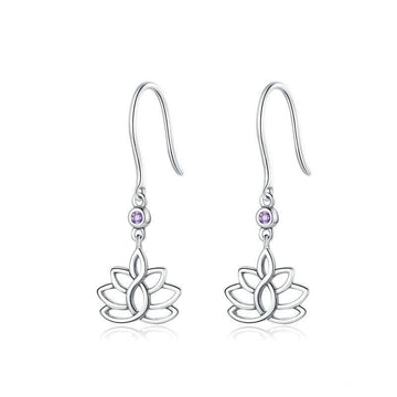 925 Sterling Silver Jewelry Elegant Lotus CZ Stud Earrings