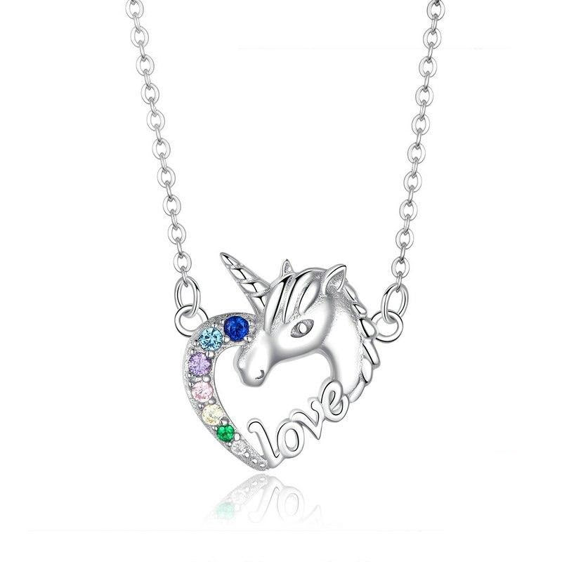 925 Sterling Silver Lucky Licorne Heart Neckalce