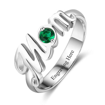 Anillo de plata de ley 925 con piedra de nacimiento personalizada y forma de mamá