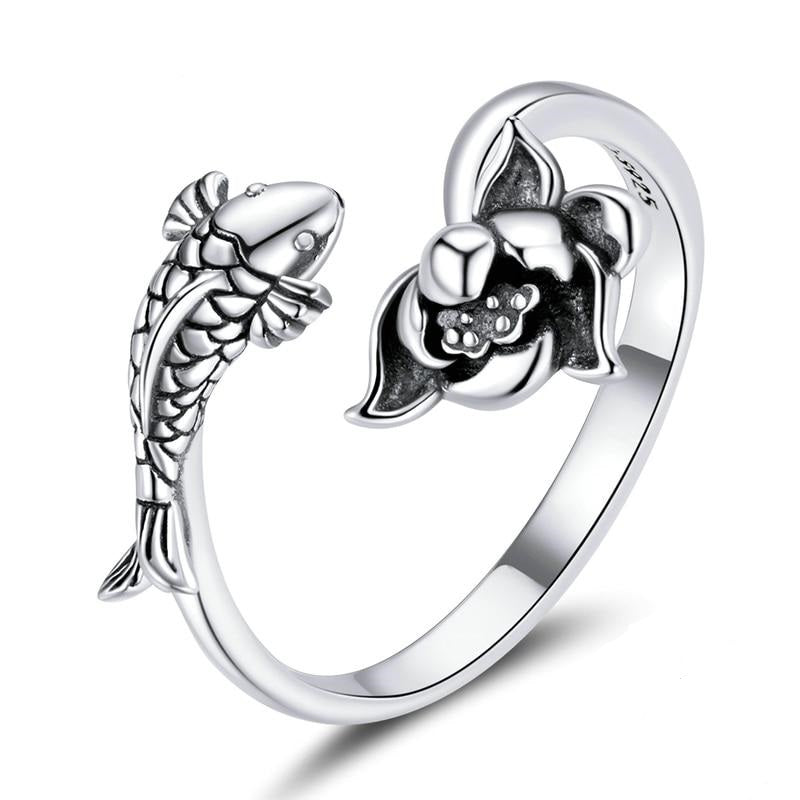 925 Sterling Silver Natural Koi Lotus Ring