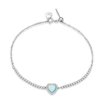 925 Sterling Silver Opal Heart Bracelet