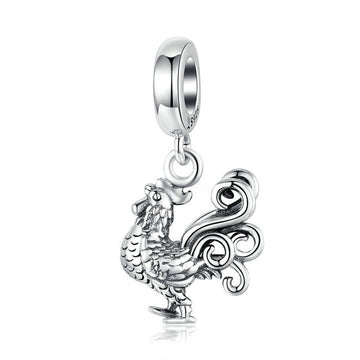 Ciondolo a forma di gallo coraggioso in argento sterling 925