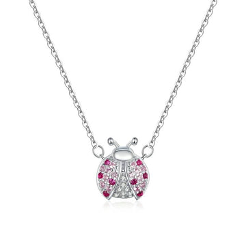 925 Sterling Silver Pink Ladybug Necklace