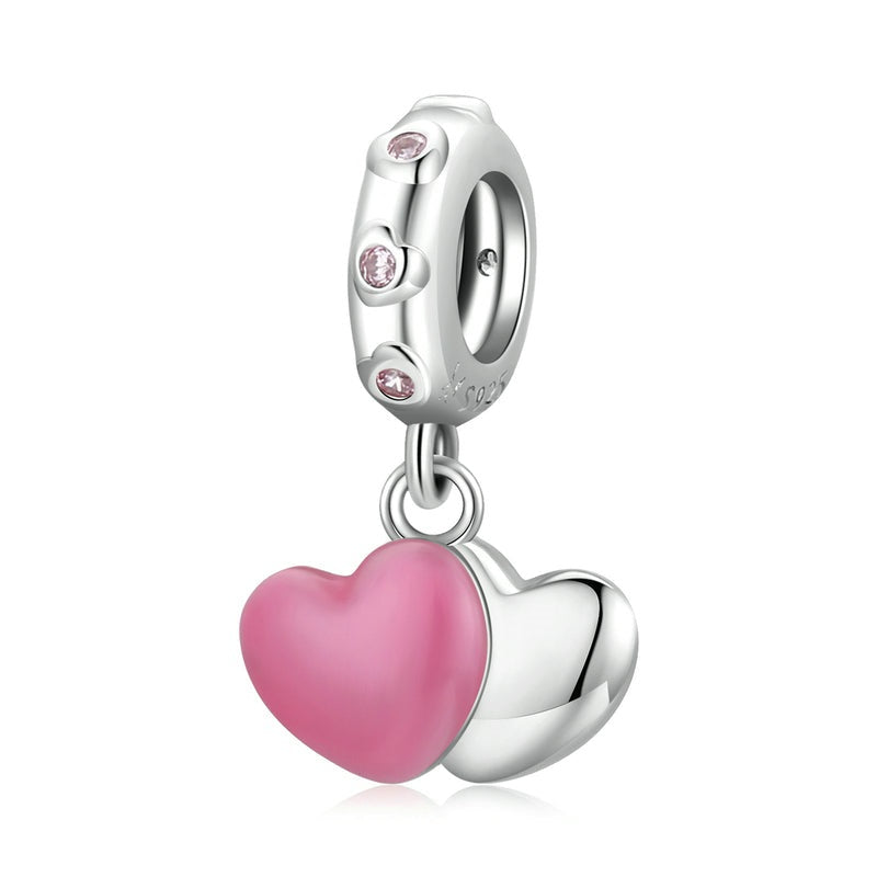 925 Sterling Silver Pink Double Love Charms