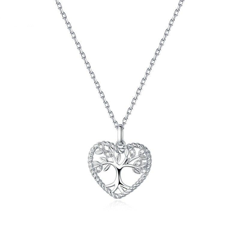 Collana a forma di cuore con albero della vita raggiante in argento sterling 925