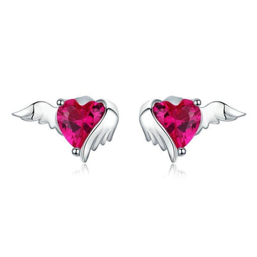 925 Sterling Silver Heart Guardian Wing Stud Earrings