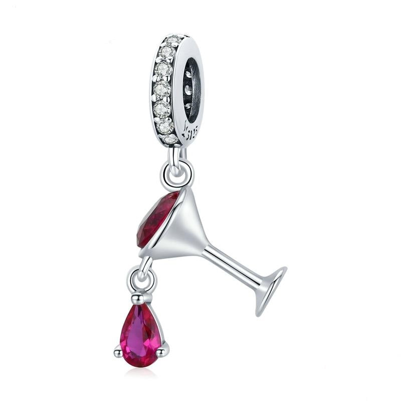 Ciondoli pendenti a forma di calice da vino rosso in argento sterling 925