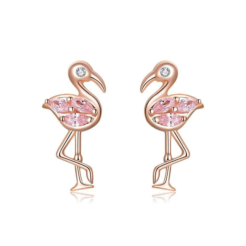 925 Sterling Silver Rose Gold Color Cubic Zirconia Stud Earrings