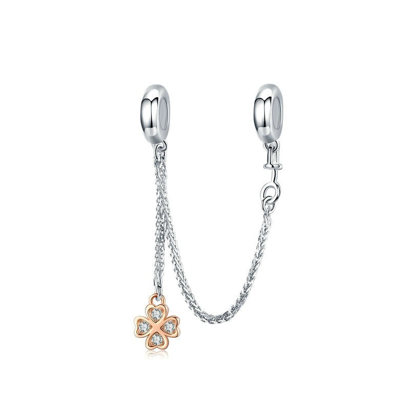 925 Sterling Silver Rose Gold Color Four Leaf Clover Charms