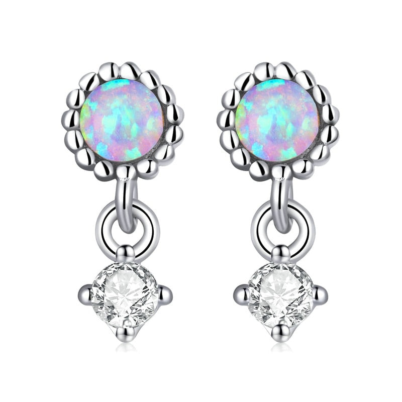 925 Sterling Silver Simple Opal Stud Earrings