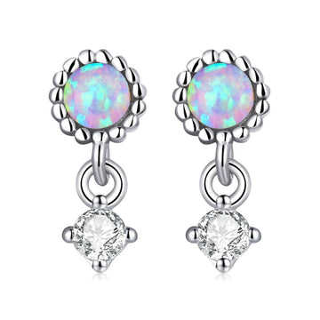 925 Sterling Silver Simple Opal Stud Earrings