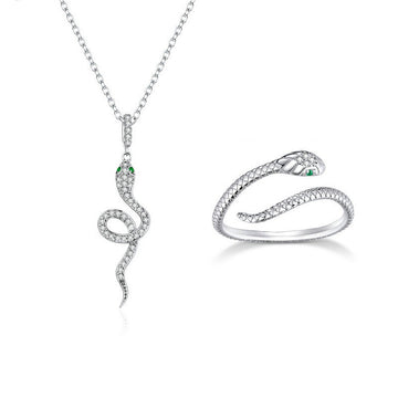 Conjunto de joyería con collar y anillo de serpiente en plata de ley 925