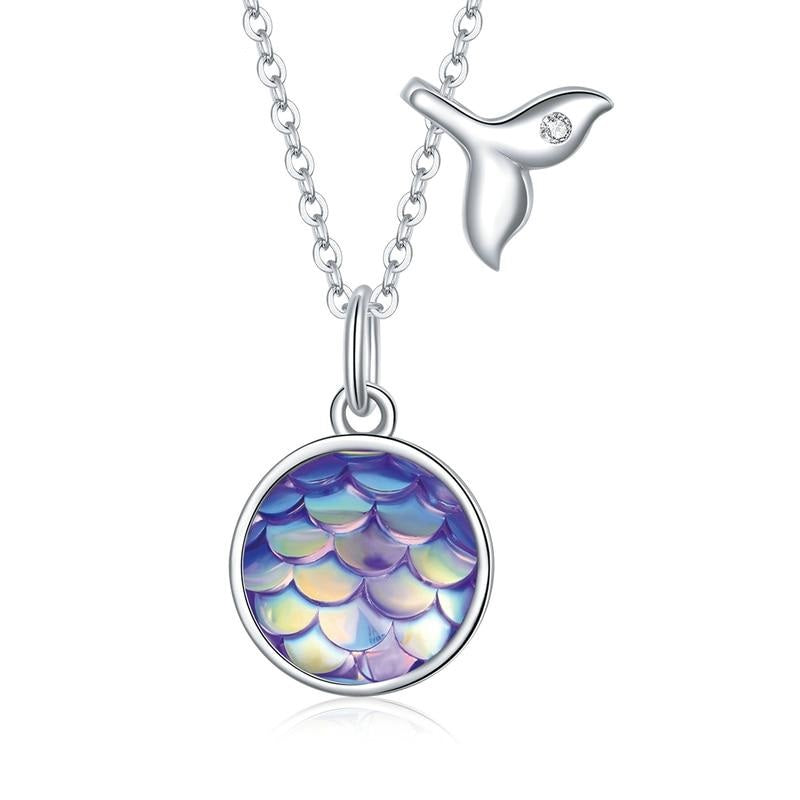 925 Sterling Silver Fishtail Scale Blue Ocean Necklace