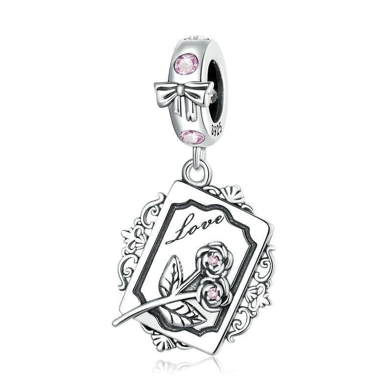 Ciondoli vintage a forma di fiocco rosa in argento sterling 925