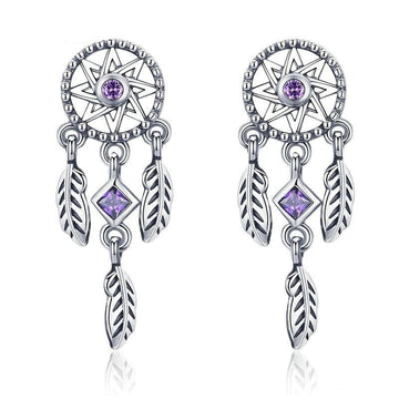 925 Sterling Silver Vintage Dream Catcher Drop Earrings