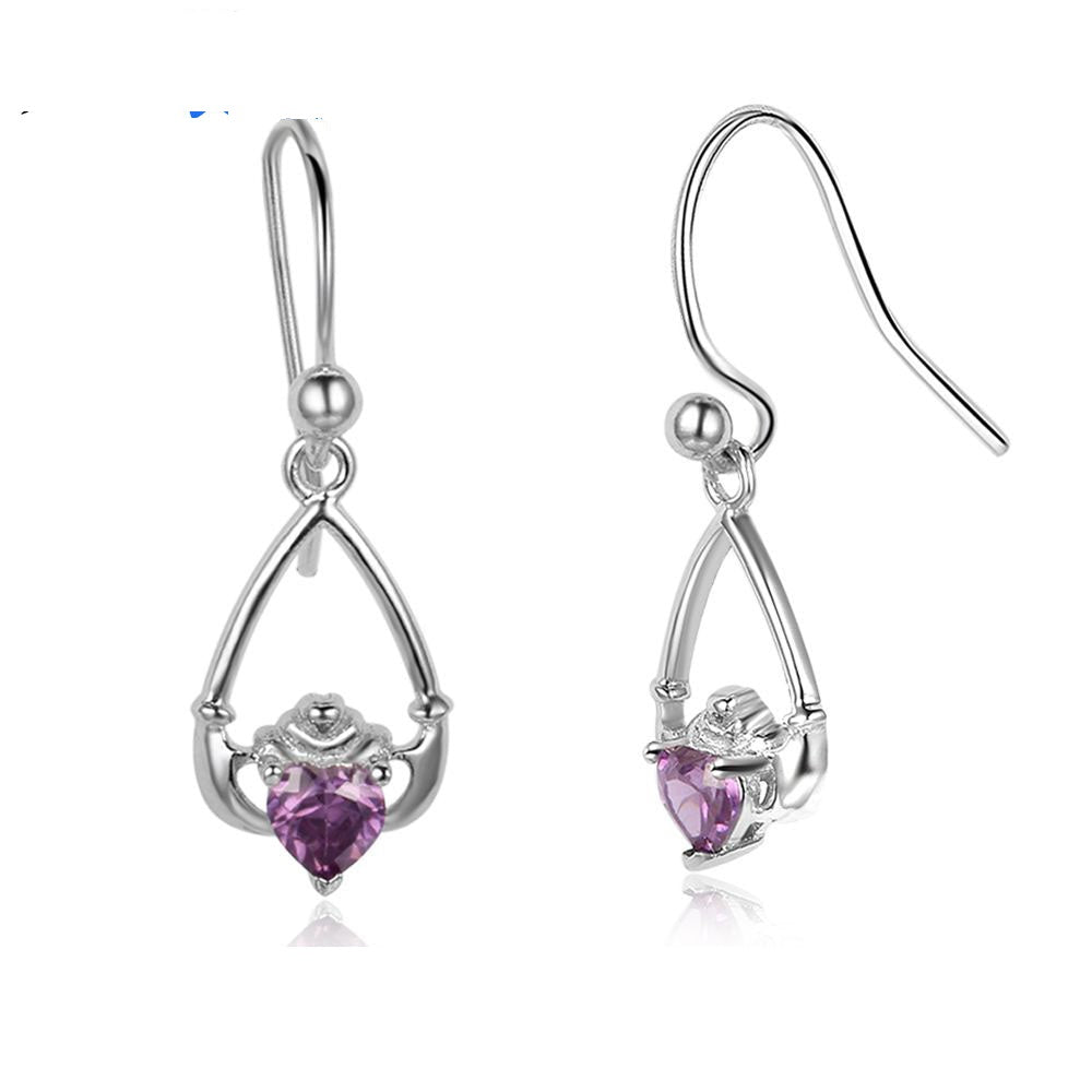 Orecchini pendenti personalizzati con pietra portafortuna Claddagh in argento sterling 925