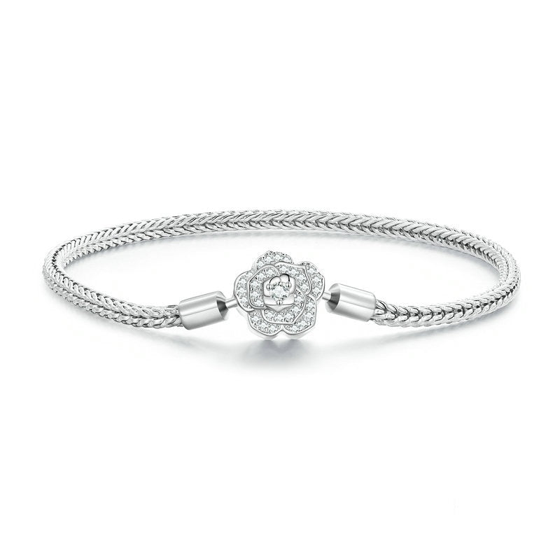 925 Sterling Silver Zircon Rose Buckle Bracelet