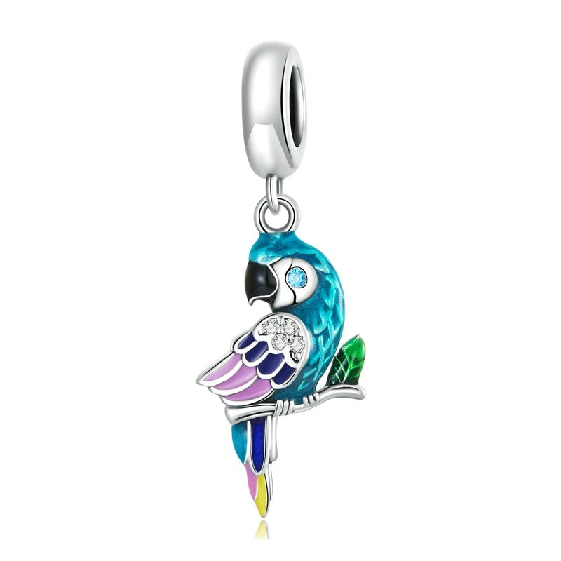 925 Sterling Silver Vivid Bright Parrot Dainty Bird Charms