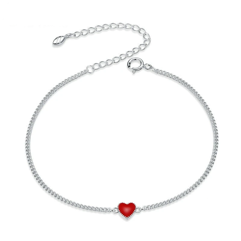 Bracciale in argento sterling 925 con cuore rosso
