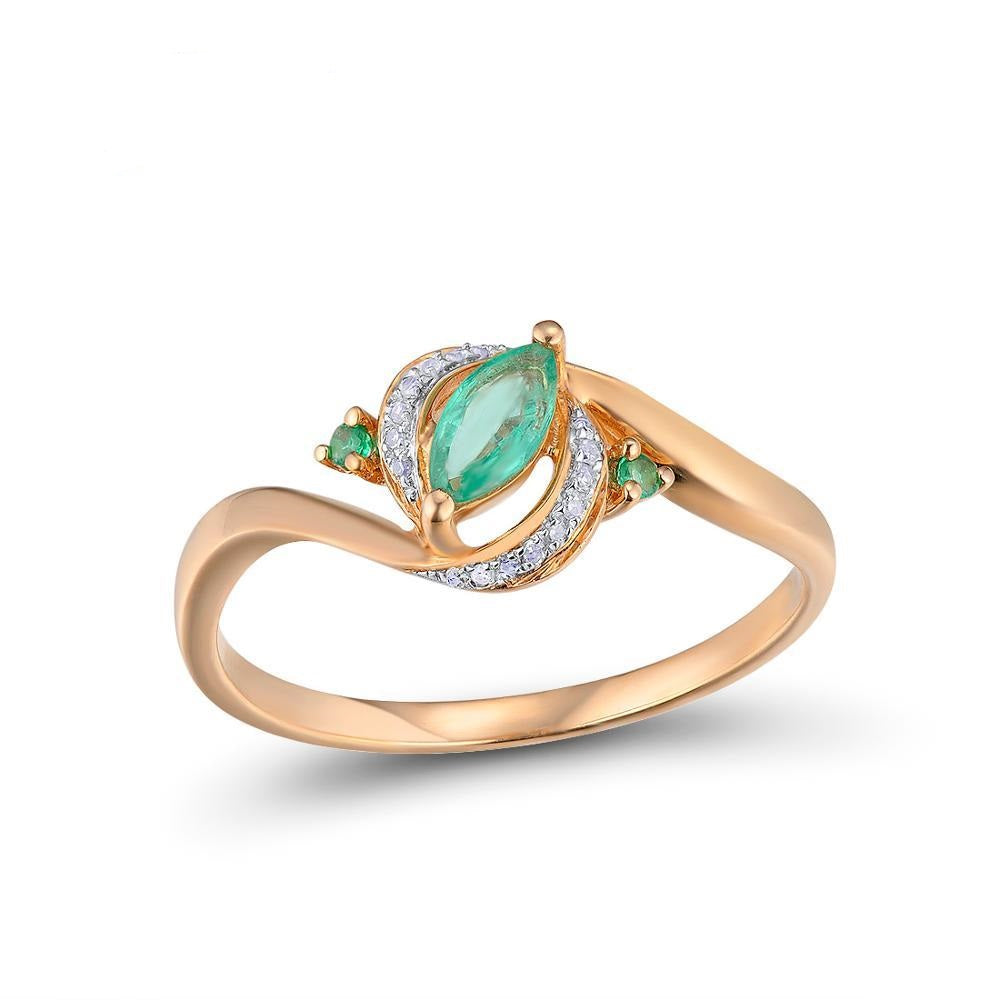 Genuine 14K 585 Rose Gold Ring Sparkling Diamond Engagement Anniversary Fine Jewelry