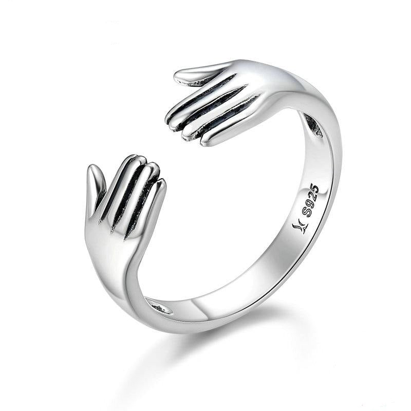 Anello Give Me A Hug in argento sterling 925 autentico a doppio strato