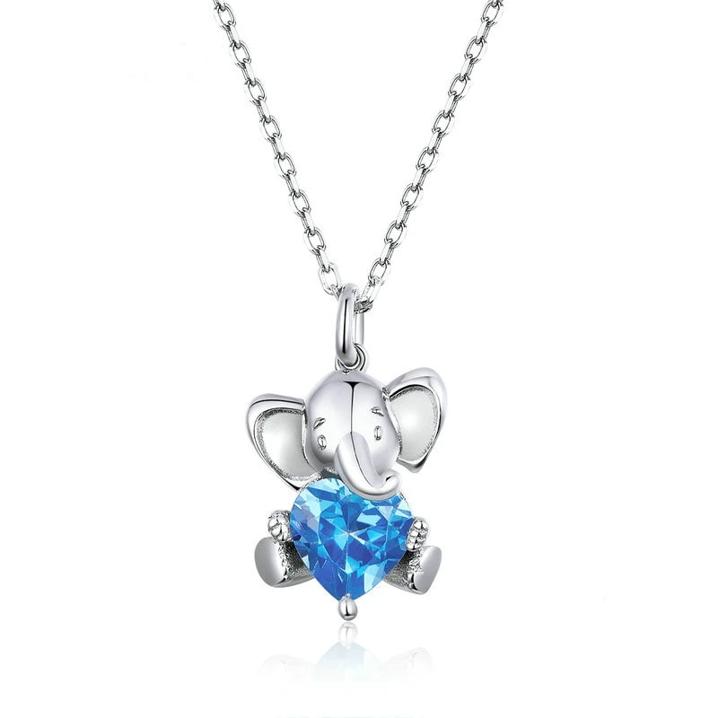 Sterling Silver Ocean Blue Heart Elephant Pendant Necklace