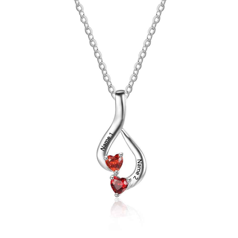 Personalized 925 Sterling Silver 2 Birthstone Necklace