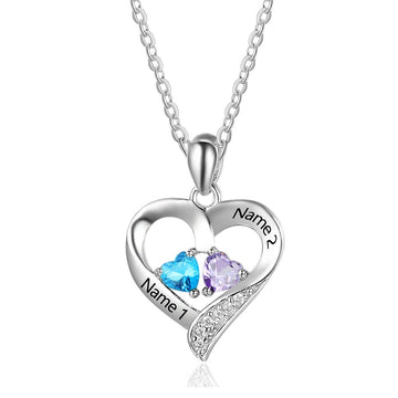 Personalized 925 Sterling Silver Name Necklace with 2 Birthstones