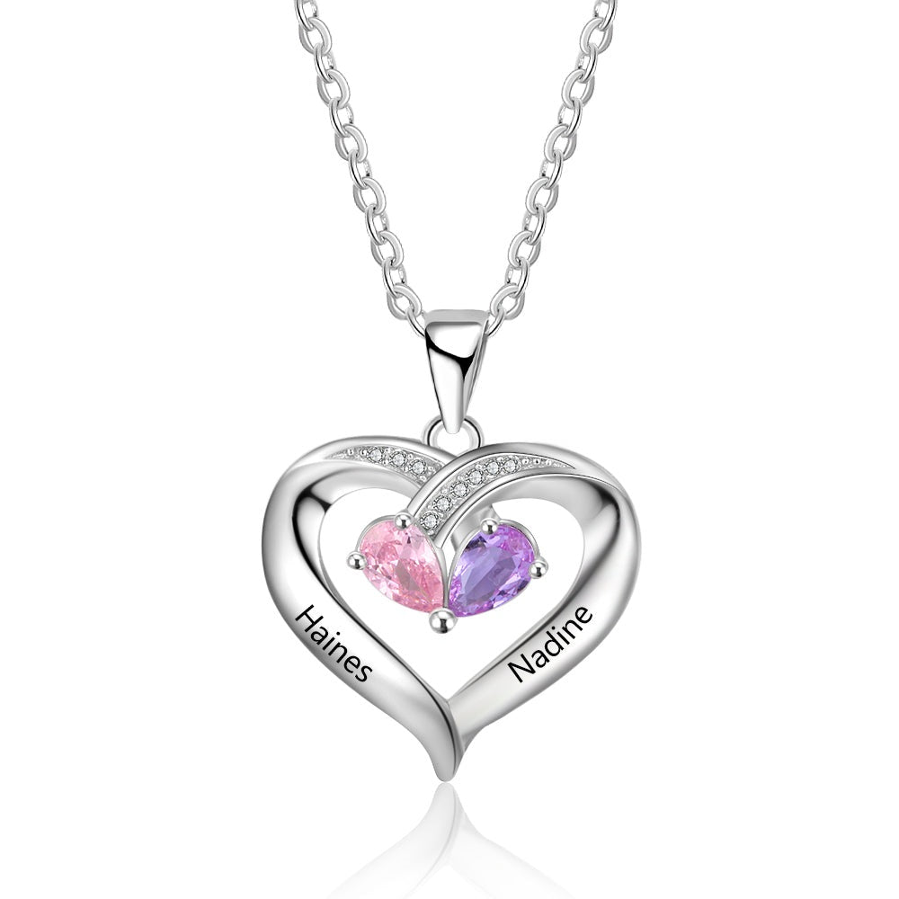 Collar de plata de ley 925 con nombre grabado y piedra de nacimiento personalizada